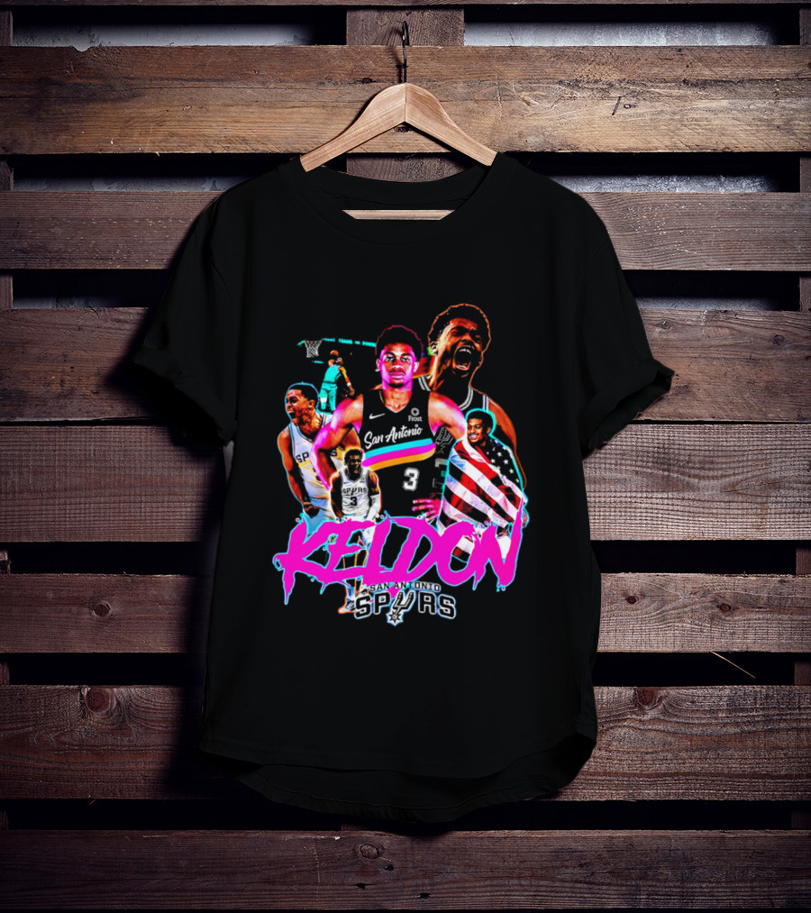 San Antonio Spurs Keldon Johnson Collage Vibrant Basketball Player T-Shirt