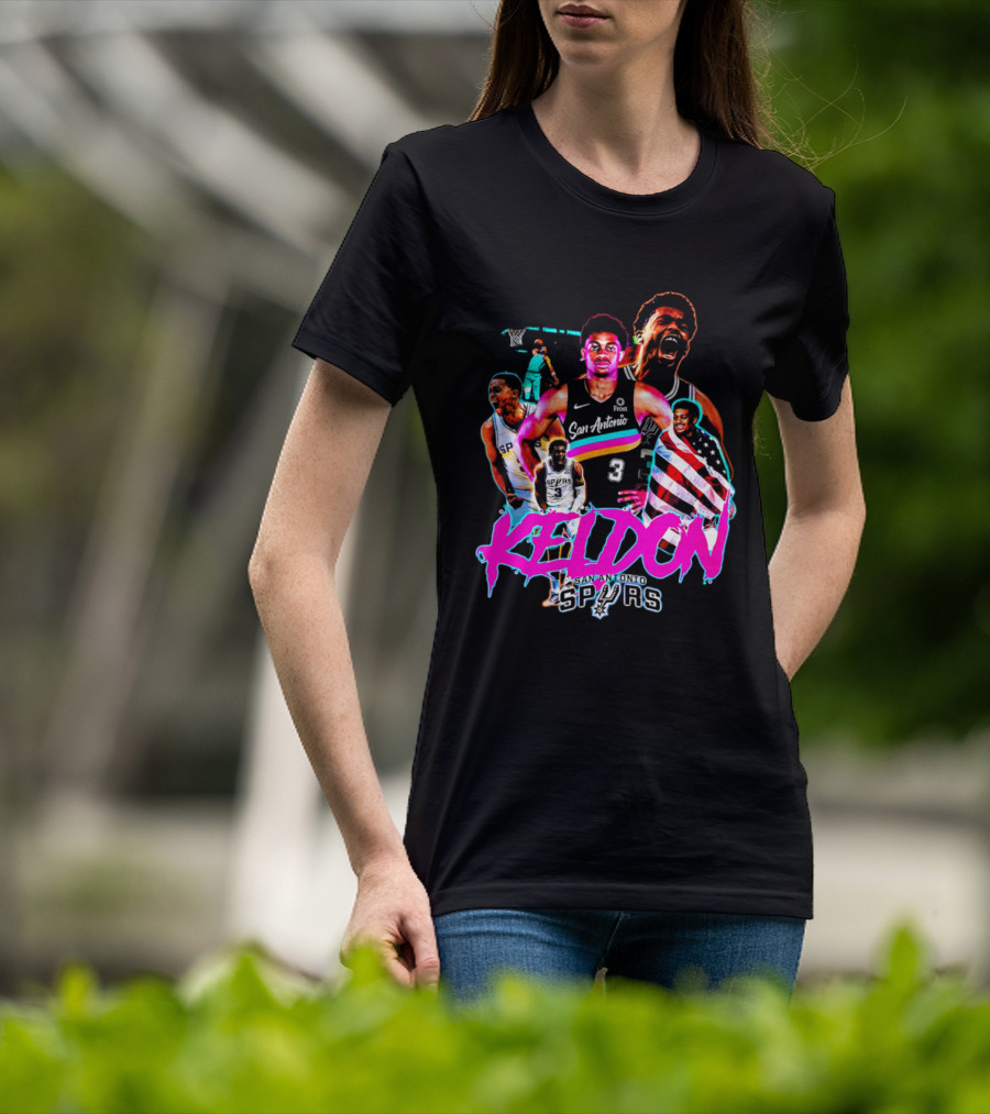 San Antonio Spurs Keldon Johnson Collage Vibrant Basketball Player T-Shirt
