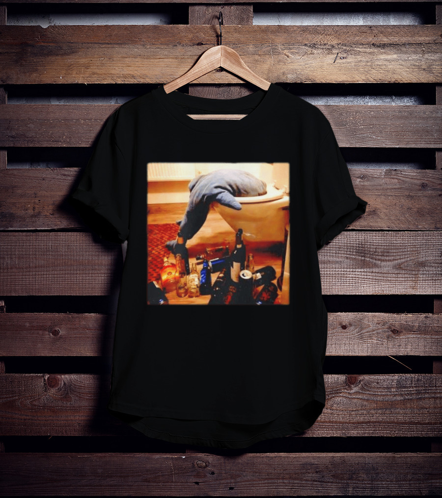 Shark Over Toilet With Alcohol Bottles Party Aftermath T-Shirt