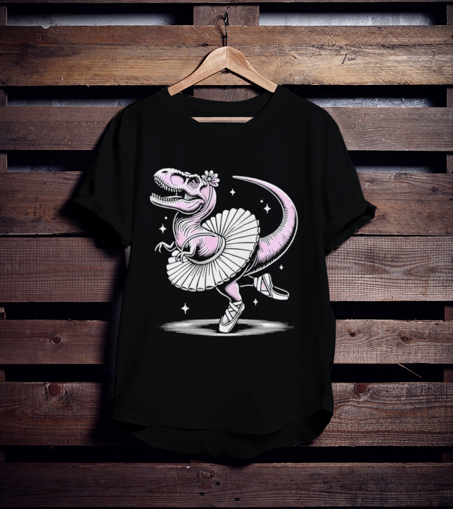 Tyrannosaurus Rex Pink Ballerina Tutu Pointe Shoes Dancing T-Shirt
