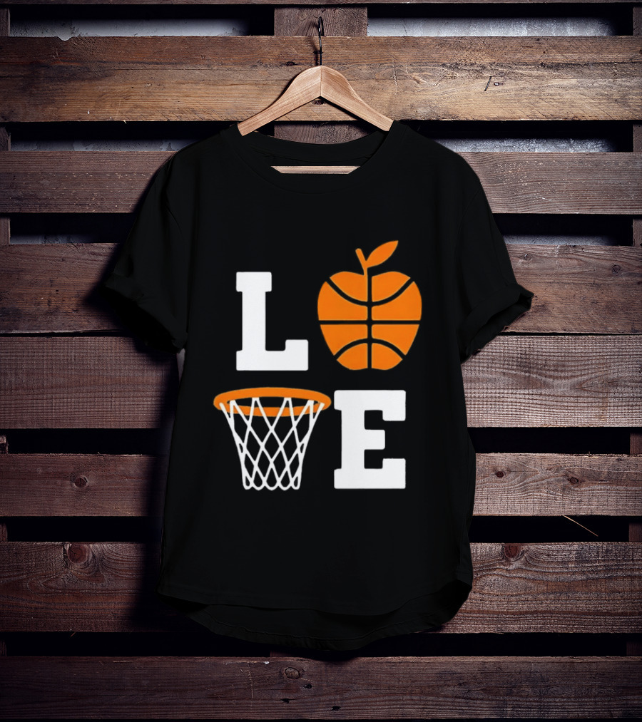 Love Apple Basketball Net Coach Teacher Player School Court Gameday T-Shirt