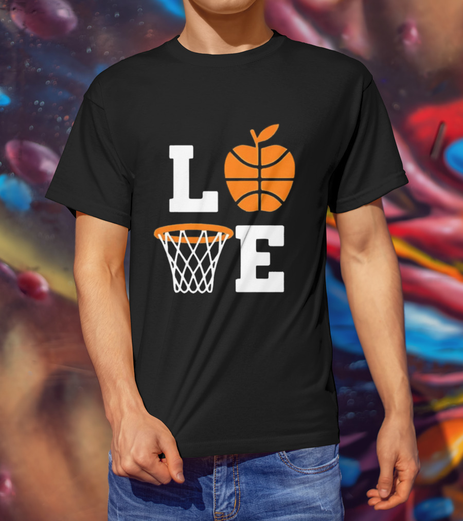 Love Apple Basketball Net Coach Teacher Player School Court Gameday T-Shirt