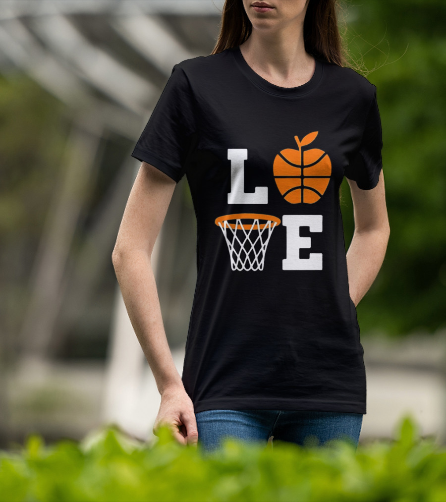 Love Apple Basketball Net Coach Teacher Player School Court Gameday T-Shirt