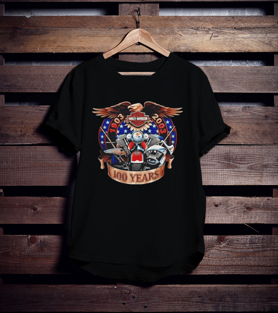 Harley Davidson 1903 2003 100 Years Eagle Engine Stars T-Shirt