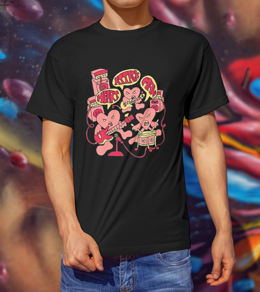 Heart Attack Man Band Of Hearts Playful Cartoon Musicians T-Shirt
