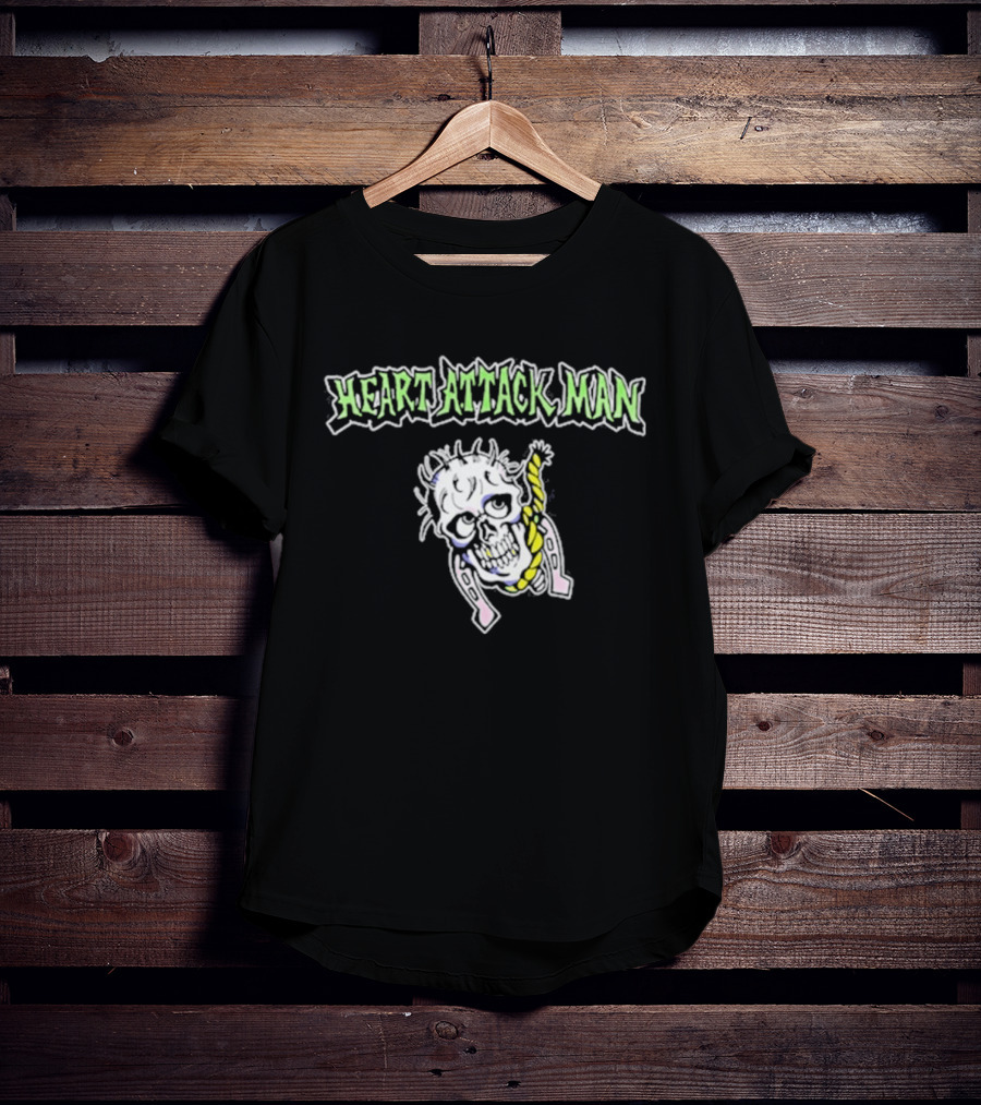 Heart Attack Man Skull Noose Pale Green Text Yellow Rope T-Shirt