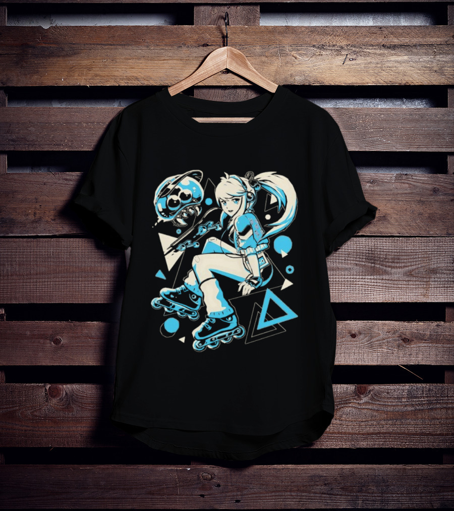 Samus Aran Metroid Rollerblades Skateboard Retro Gaming T-Shirt
