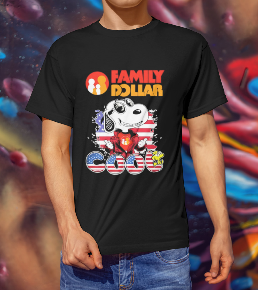Family Dollar Snoopy I Love Cool Woodstock American Flag T-Shirt