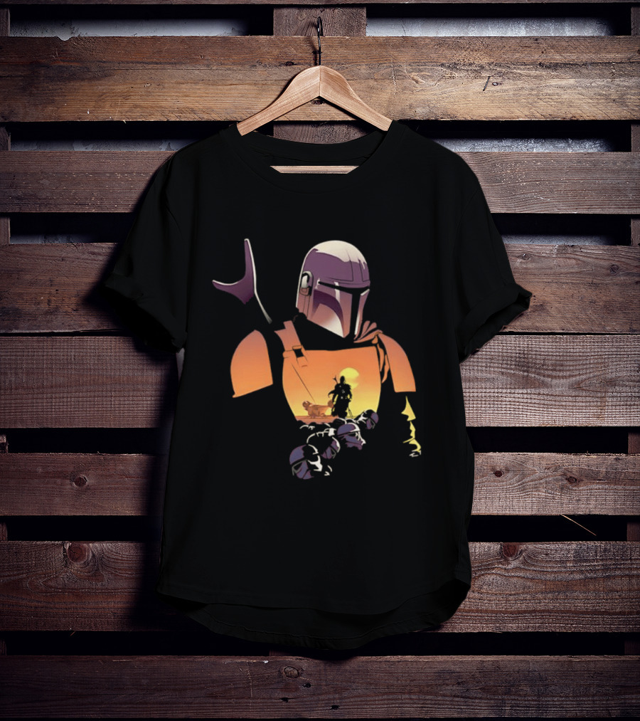 The Mandalorian Grogu Star Wars Journey Silhouette In Armor Scene T-Shirt