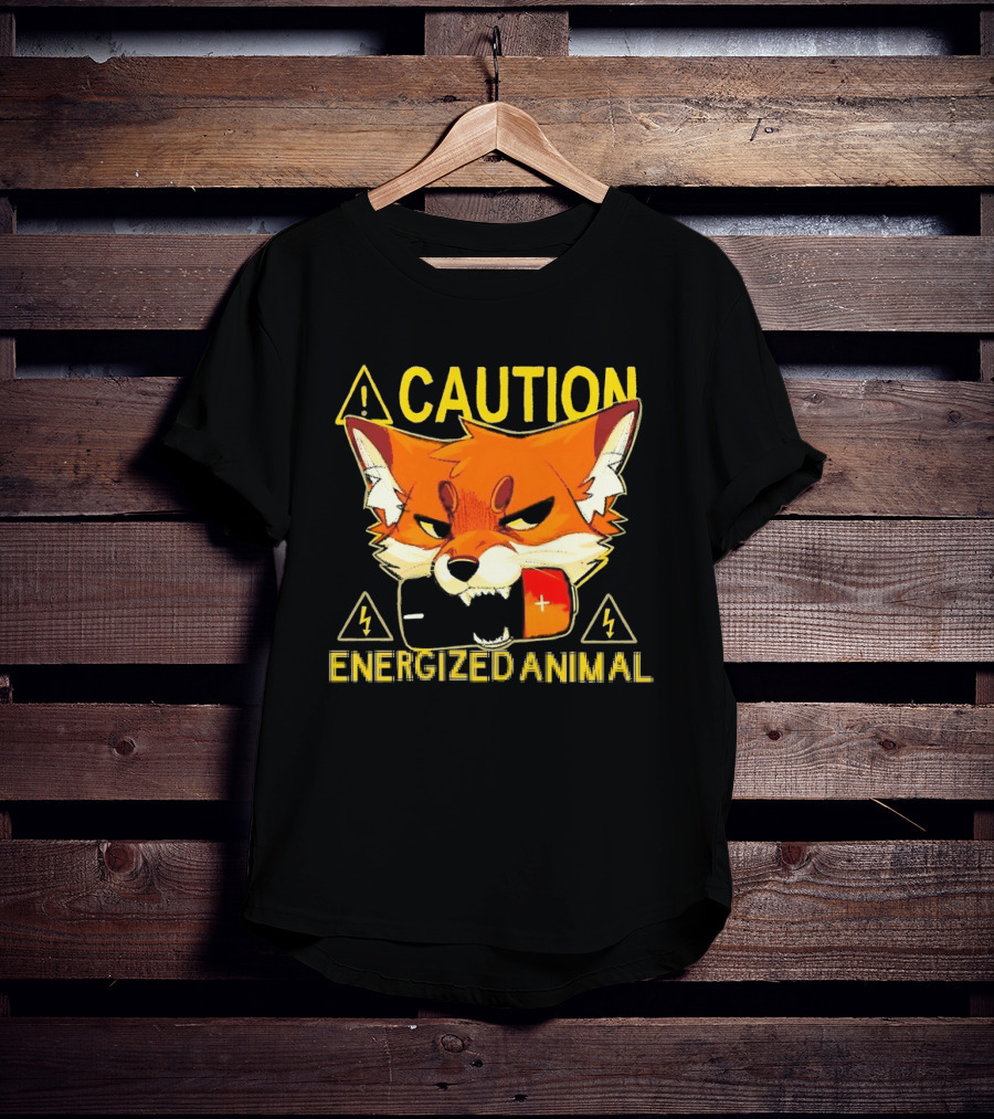 Caution Energized Animal Fox Battery Warning T-Shirt
