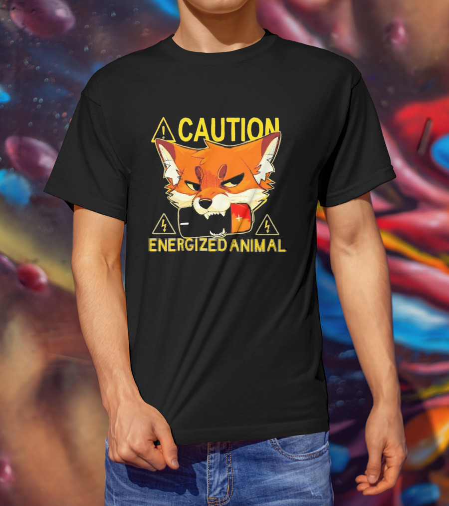 Caution Energized Animal Fox Battery Warning T-Shirt