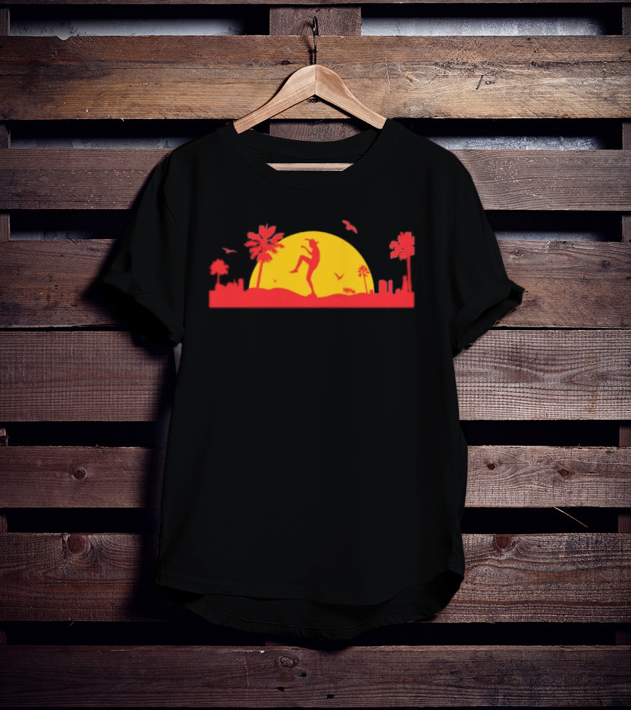 Cobra Kai Crane Kick Sunset Scene With Palm Trees And Birds T-Shirt