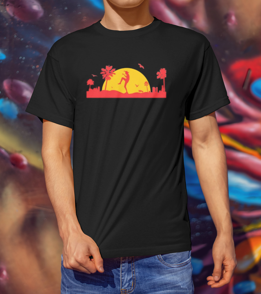Cobra Kai Crane Kick Sunset Scene With Palm Trees And Birds T-Shirt