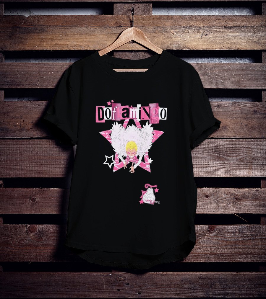 Doflamingo One Piece Pink Star Feathered Cape Anime T-Shirt