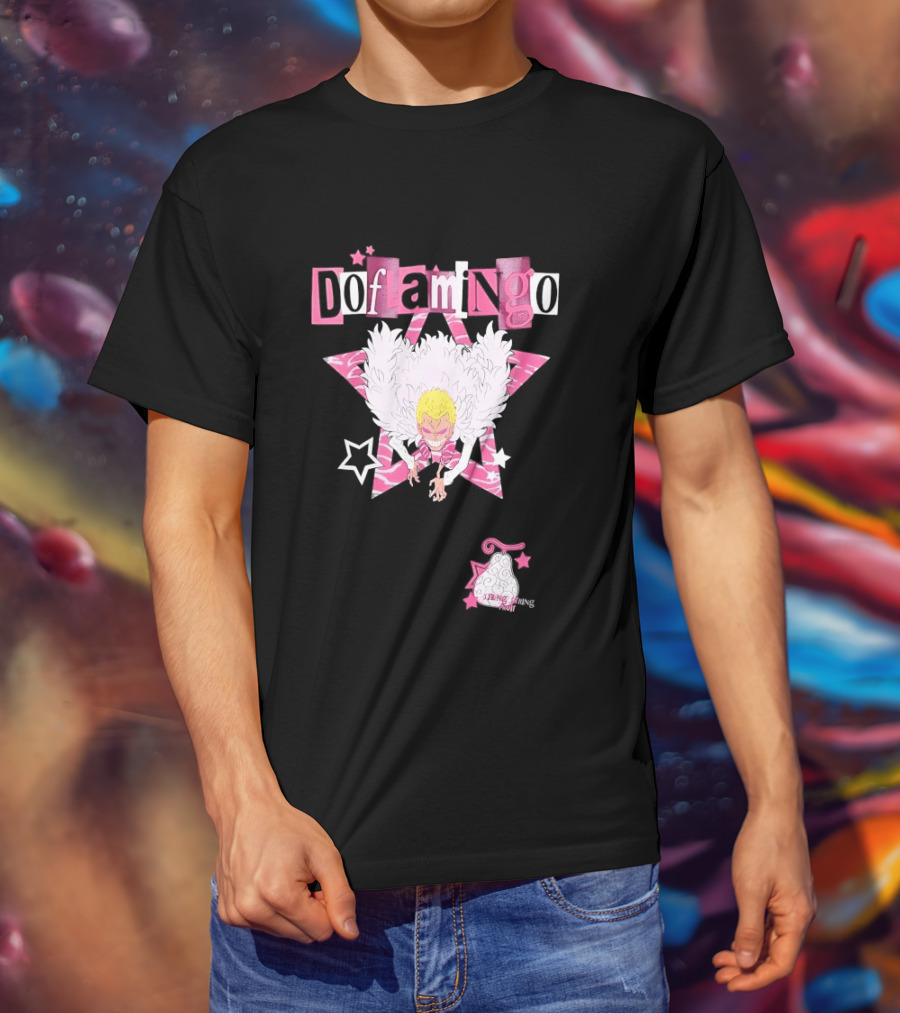 Doflamingo One Piece Pink Star Feathered Cape Anime T-Shirt