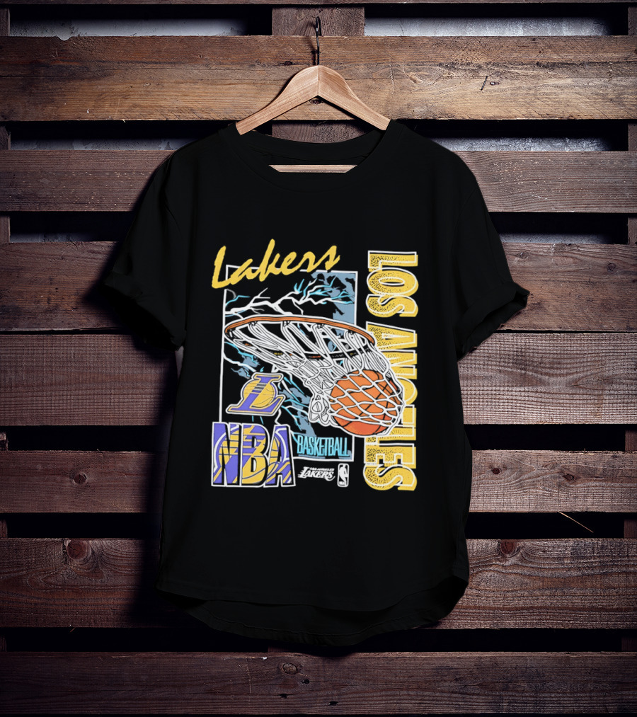 Lakers Los Angeles NBA Basketball Hoops Classic Team Yellow And Blue T-Shirt