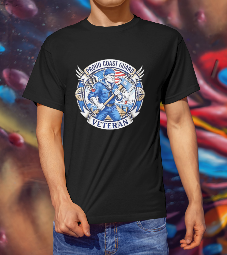 Proud Coast Guard Veteran USCG Military Sailor With Axe And American Flag T-Shirt
