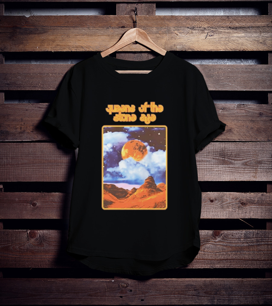 Queens Of The Stone Age Moon Landscape With Orange Cloudy Night Sky And Desert Scene T-Shirt