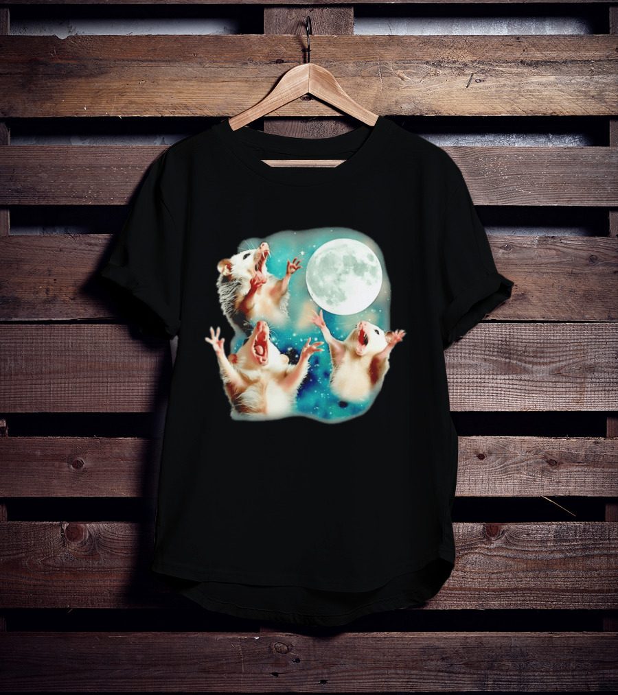 Opossum Howling At Moon With Stars In Space Scene T-Shirt