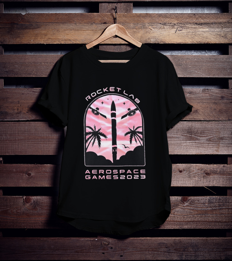 Rocket Lab Aerospace Games 2023 Rocket Space Satellite Event Palm Trees T-Shirt