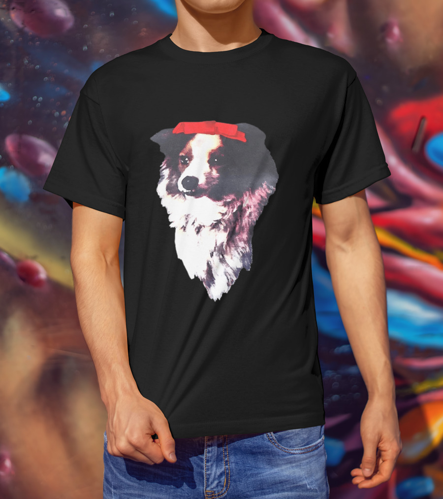 Sabrina Carpenter Collie Dog With Red Bow T-Shirt