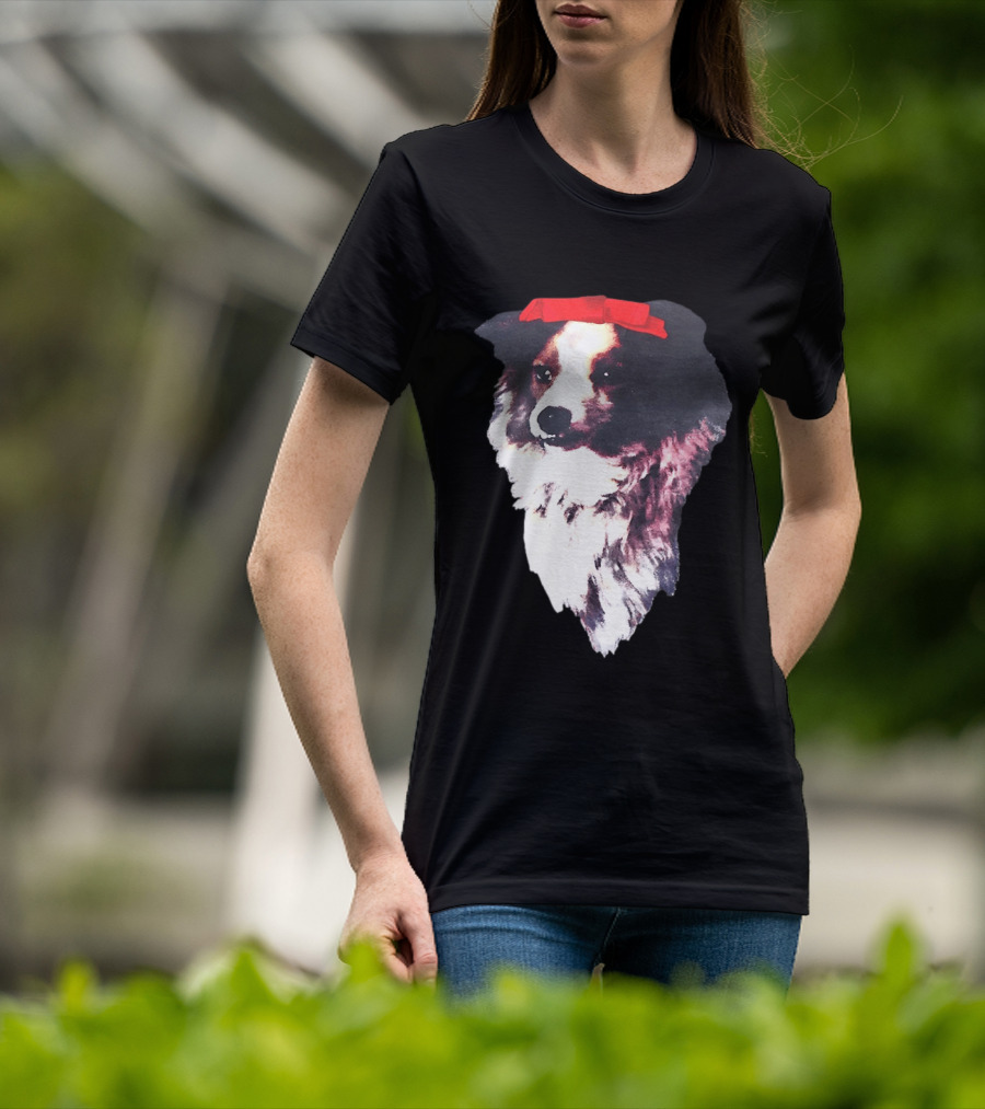 Sabrina Carpenter Collie Dog With Red Bow T-Shirt