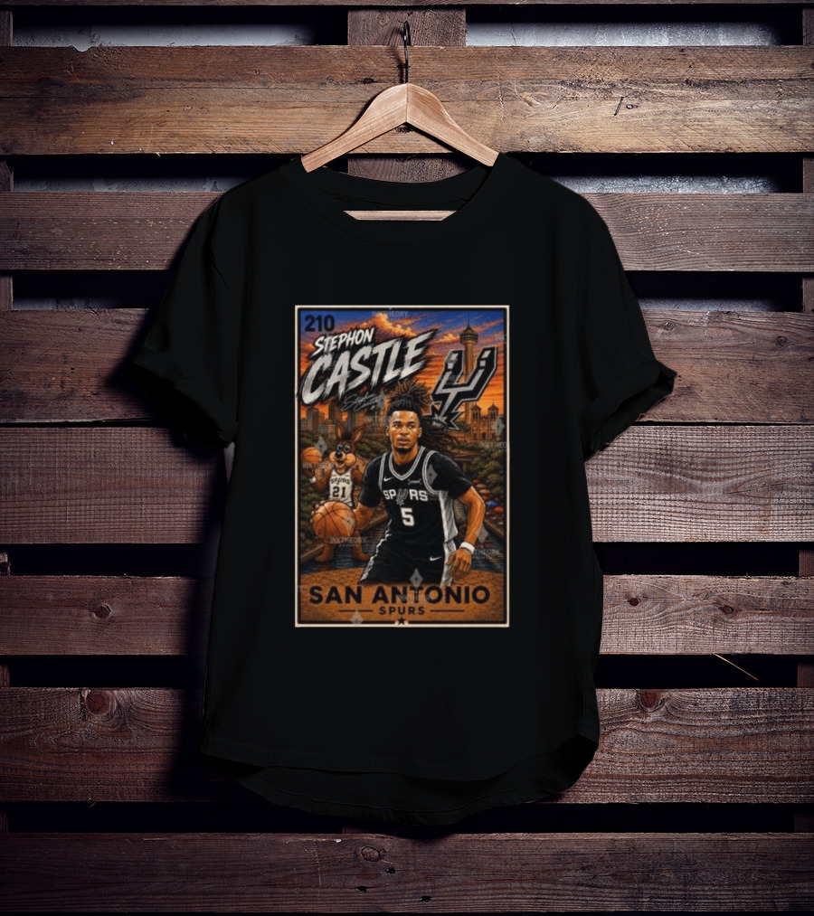 Stephon Castle San Antonio Spurs Player 2026 Card Number 210 Skyline Basketball T-Shirt