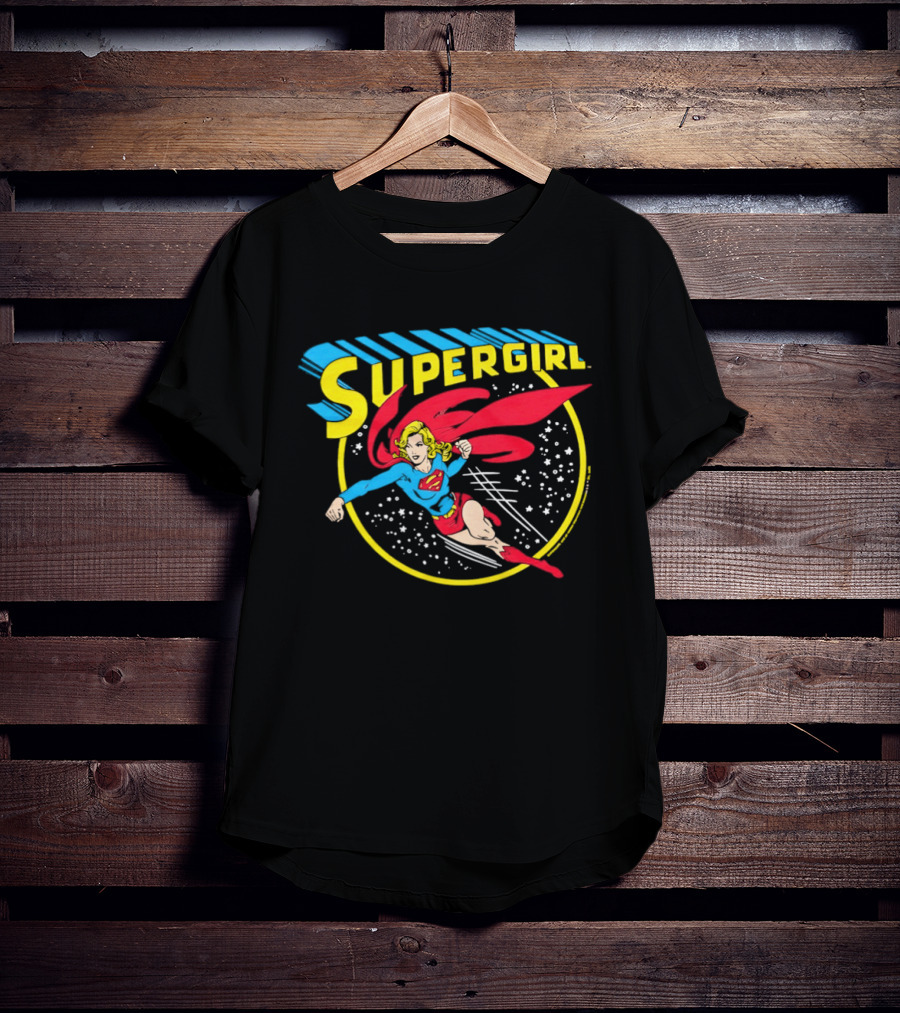 Supergirl DC Comics Flying Hero Iconic Red Cape Blue Suit Yellow T-Shirt