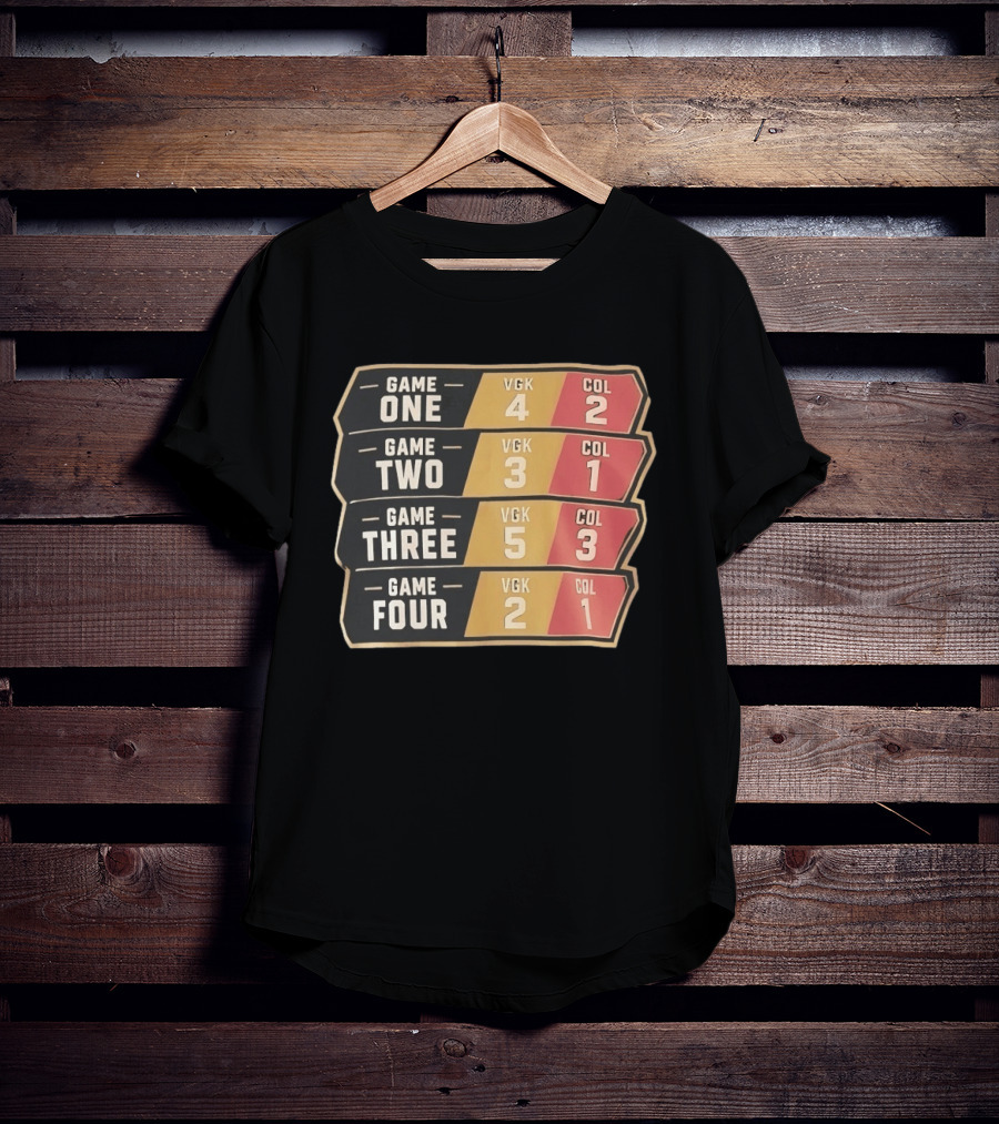 Vegas Golden Knights Vs Colorado Avalanche Game One To Four Scores VGK COL T-Shirt