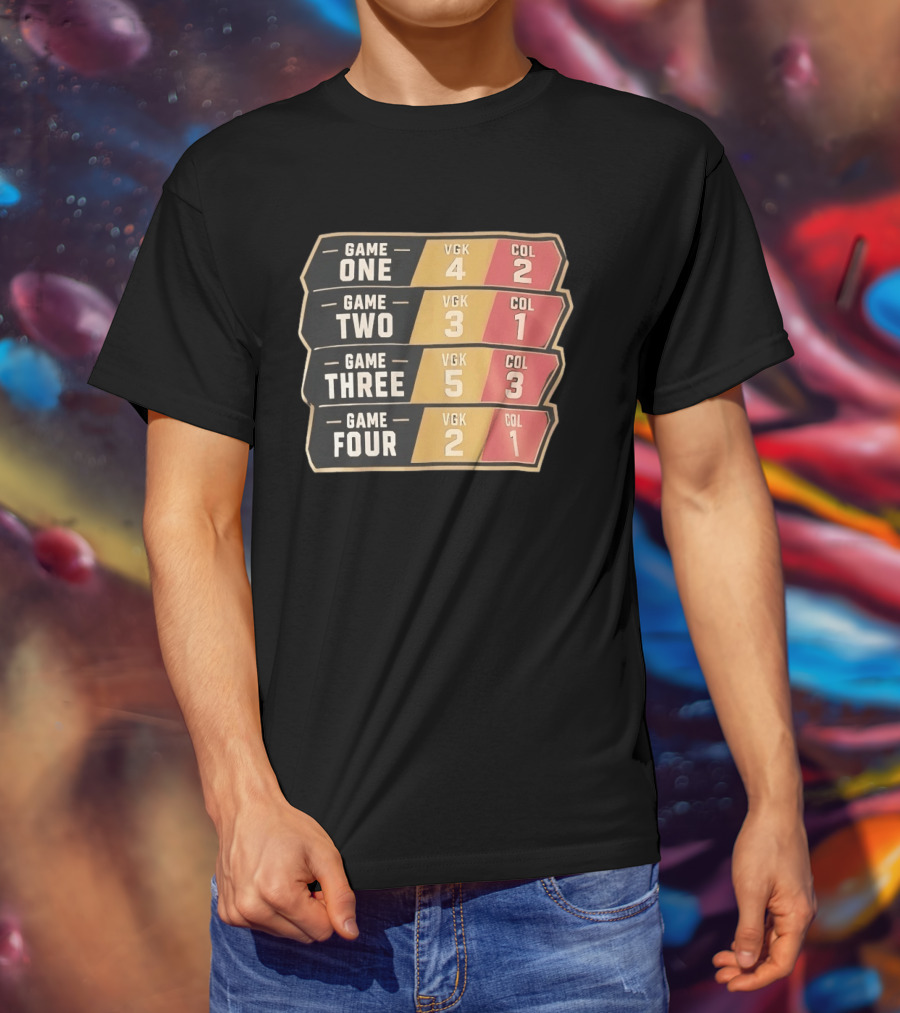 Vegas Golden Knights Vs Colorado Avalanche Game One To Four Scores VGK COL T-Shirt