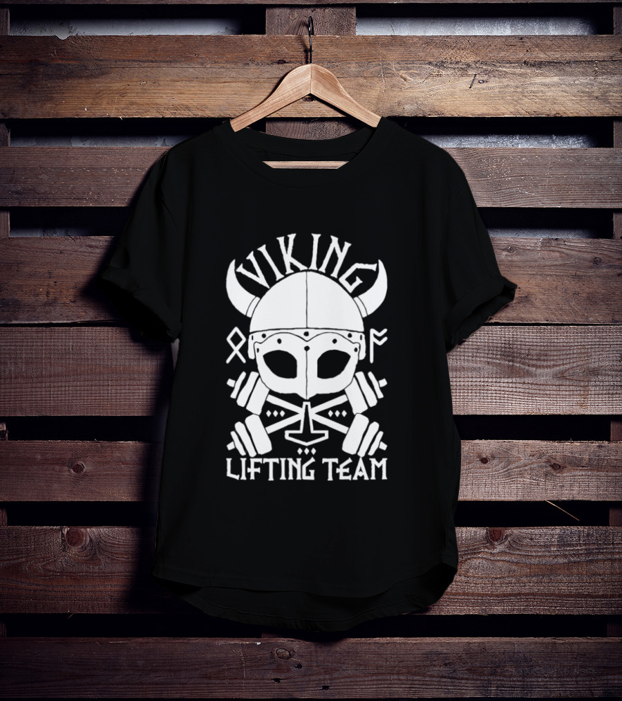 Viking Lifting Team Skull With Barbell And Helmet T-Shirt