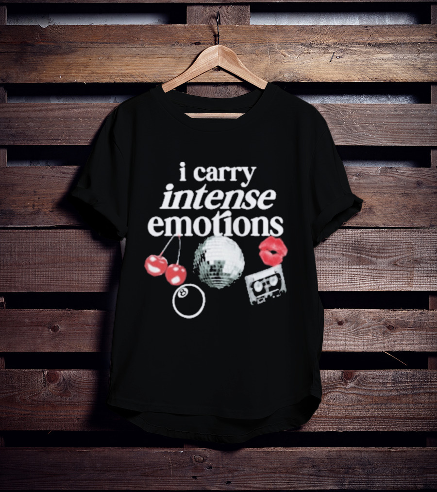 I Carry Intense Emotions Disco Ball Cherries Cassette Tape T-Shirt
