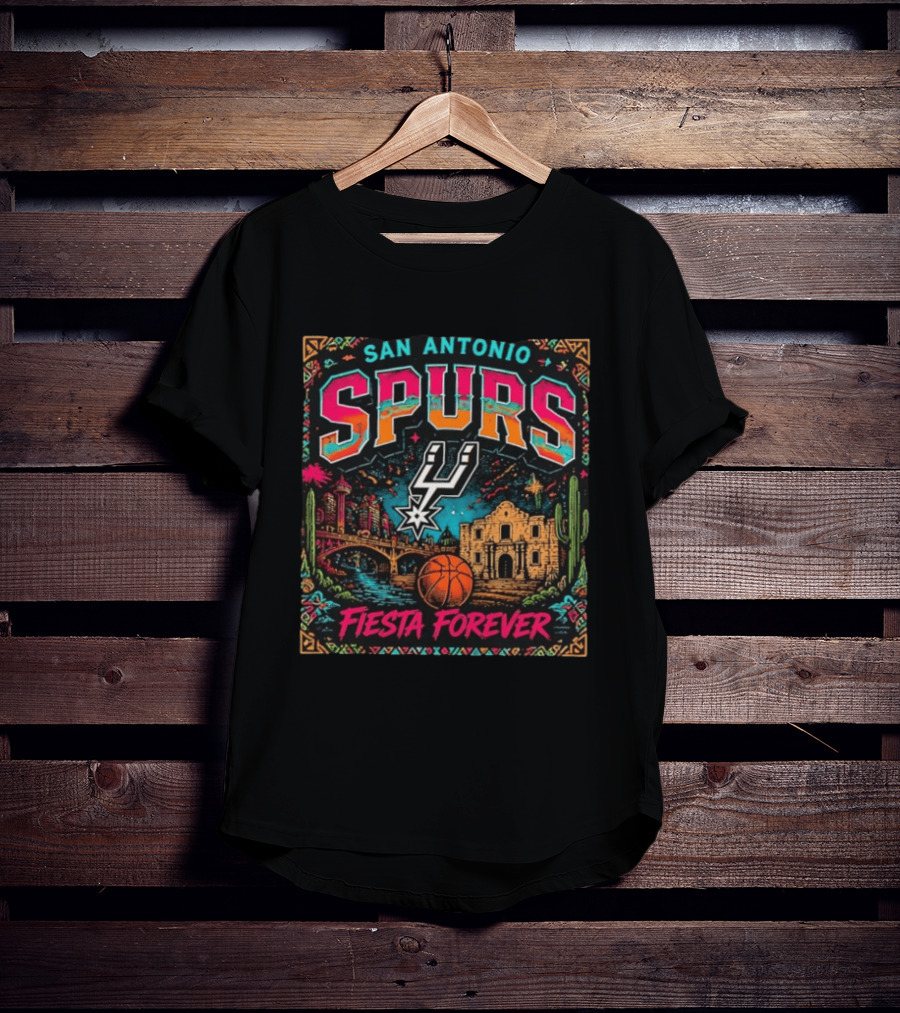 San Antonio Spurs Fiesta Forever Basketball Scenic Bridge And Mission T-Shirt