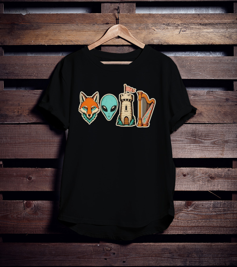 Fox Alien Castle Harp Stone Path Void T-Shirt