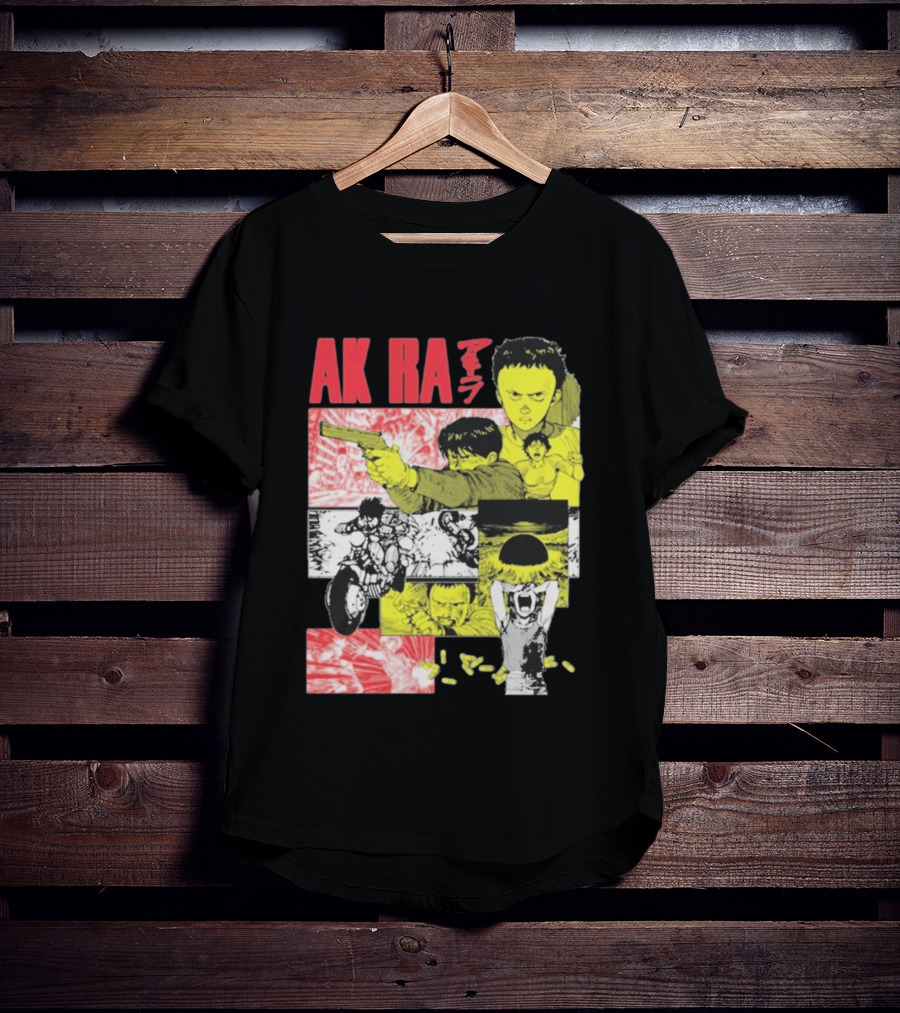 Akira Manga Panels Gun Motorcycle Explosion Red Yellow T-Shirt