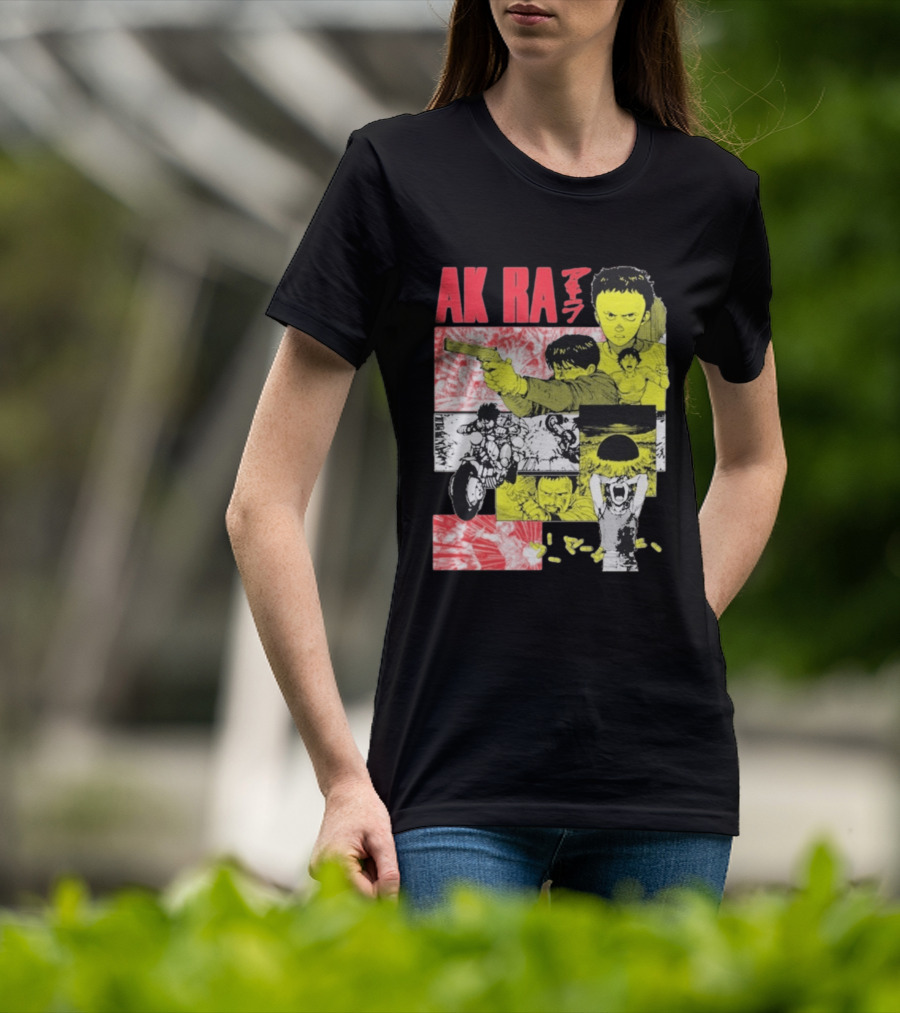 Akira Manga Panels Gun Motorcycle Explosion Red Yellow T-Shirt