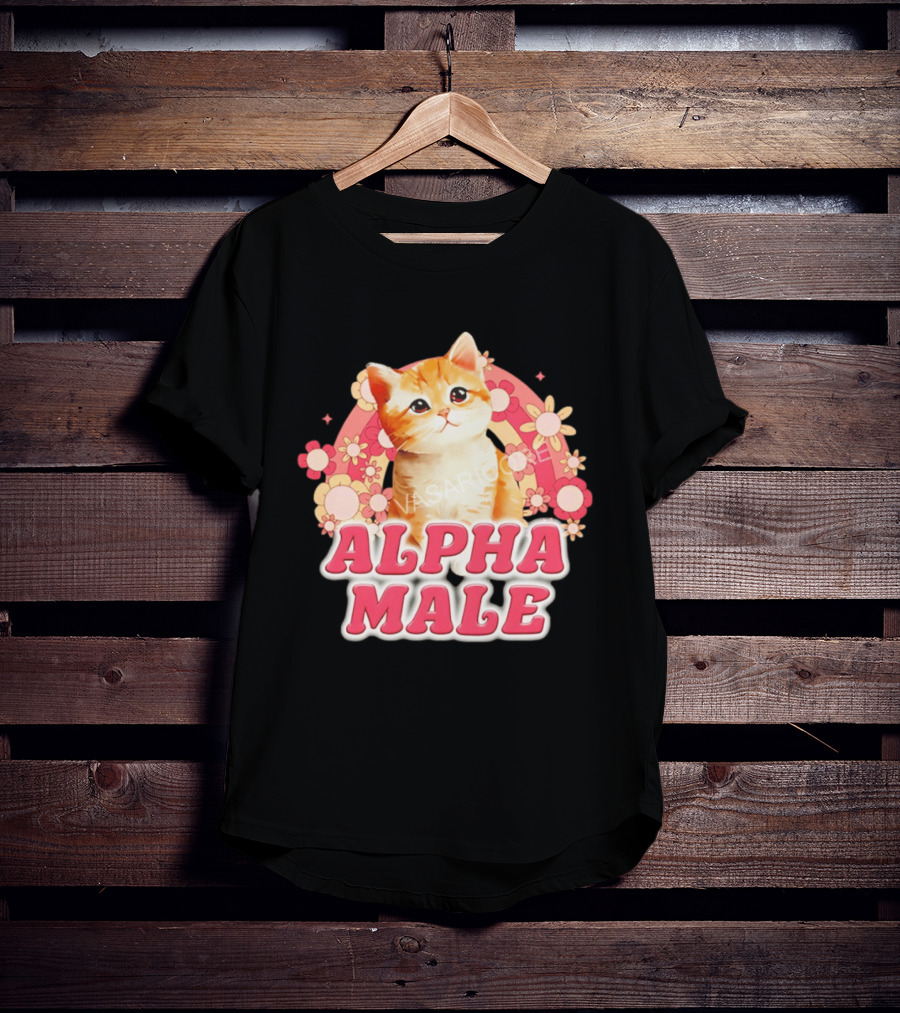 Alpha Male Kitten With Rainbow And Floral T-Shirt