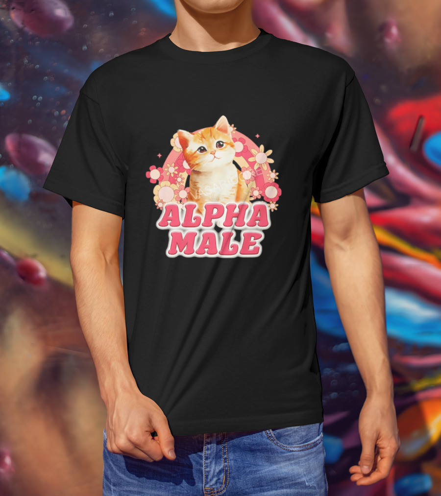 Alpha Male Kitten With Rainbow And Floral T-Shirt
