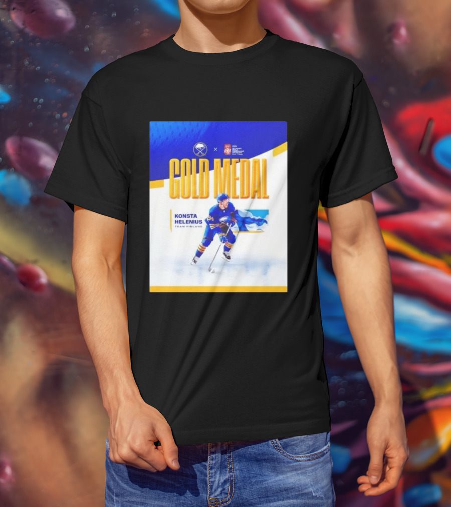 Konsta Helenius Team Finland 2023 Gold Medal Hockey T-Shirt