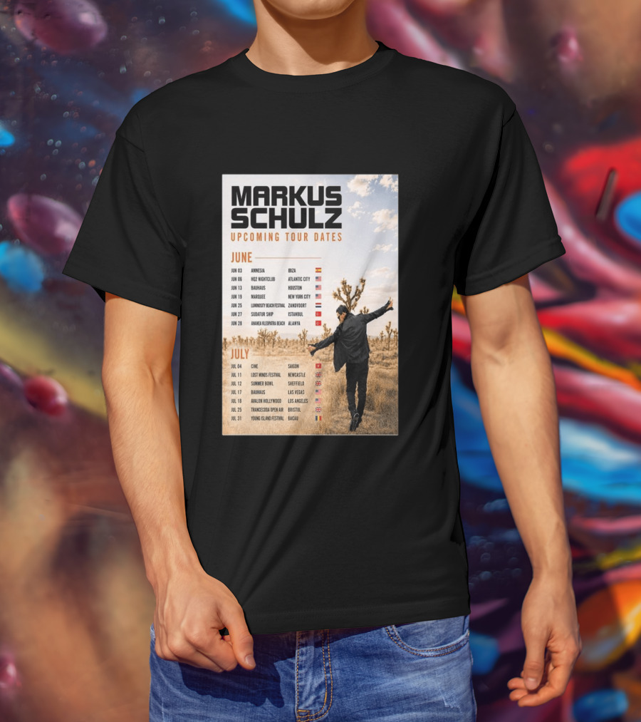 Markus Schulz Upcoming Tour Dates June July 2026 Ibiza Atlantic City Houston Las Vegas T-Shirt