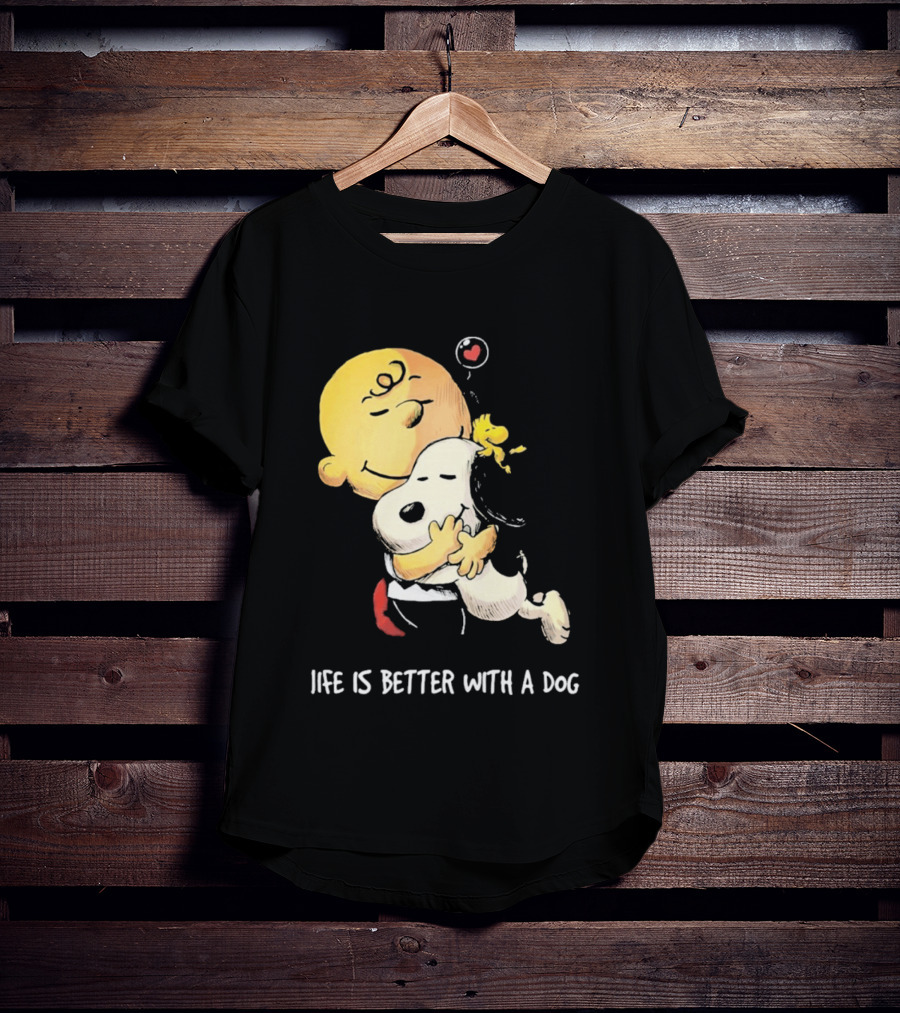 Snoopy Charlie Brown Life Is Better With A Dog Hugging Heart T-Shirt