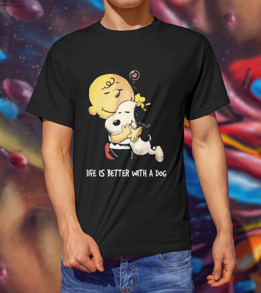 Snoopy Charlie Brown Life Is Better With A Dog Hugging Heart T-Shirt