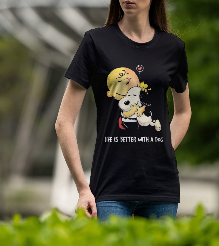 Snoopy Charlie Brown Life Is Better With A Dog Hugging Heart T-Shirt