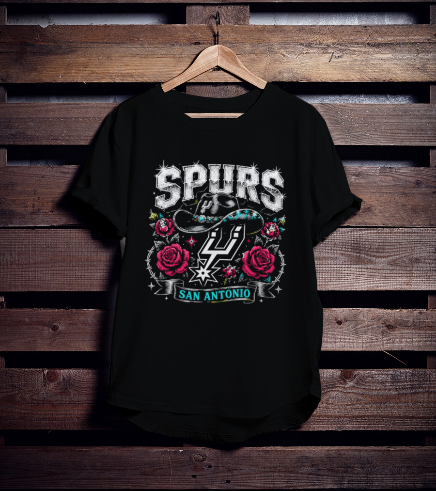 Spurs San Antonio Cowboy Hat Roses Basketball Team T-Shirt