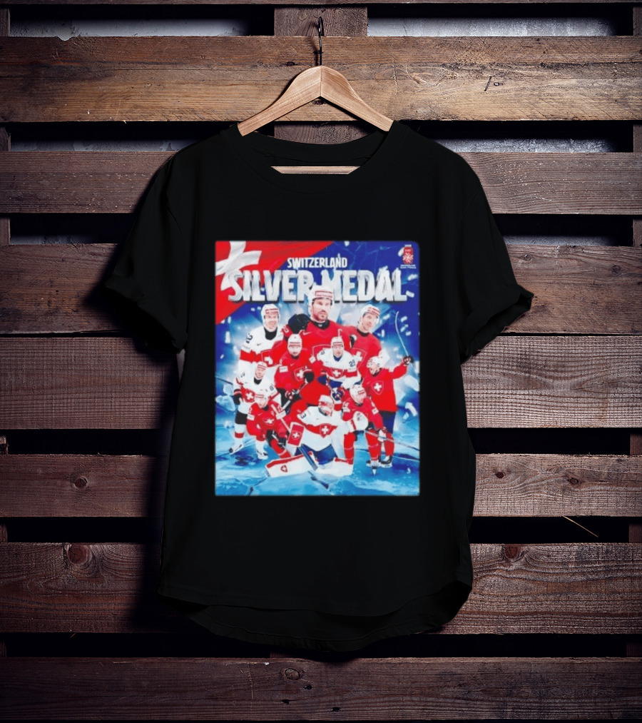 Switzerland Silver Medal 2026 IIHF Men's Ice Hockey Team Victory Celebration T-Shirt