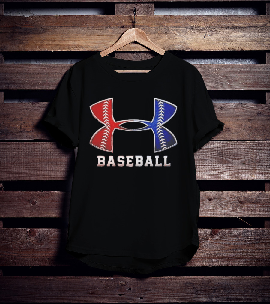 Under Armour Baseball Red Blue Stitch Performance Men T-Shirt