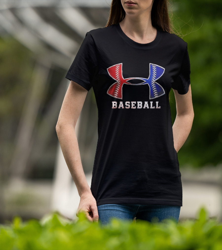 Under Armour Baseball Red Blue Stitch Performance Men T-Shirt