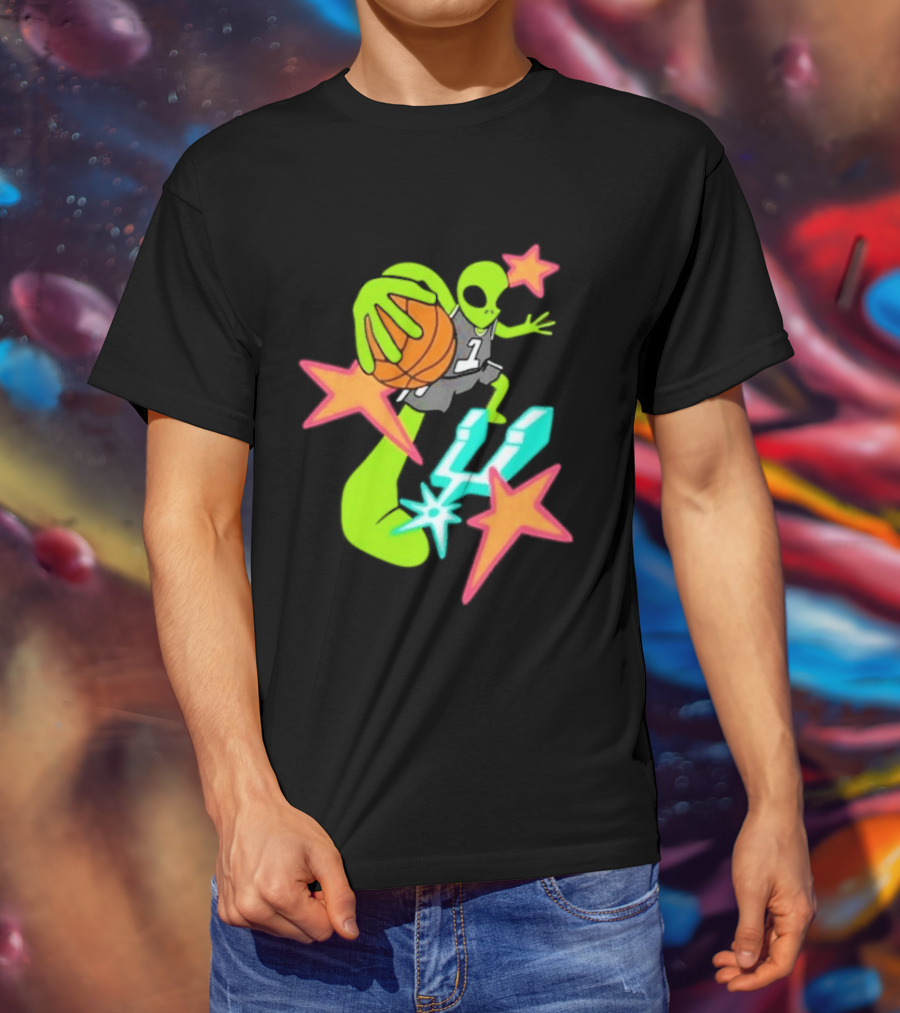 Victor Wembanyama Spurs Alien Basketball Dunk With Stars And Number 1 Jersey T-Shirt