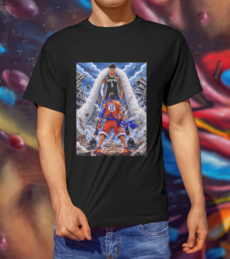 Wembanyama Spurs Vs Brunson Luffy Knicks Anime Crossover Showdown T-Shirt