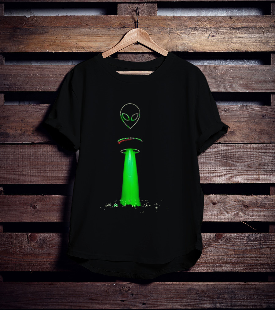 Alien Beam Over City Night Skyline Glow T-Shirt